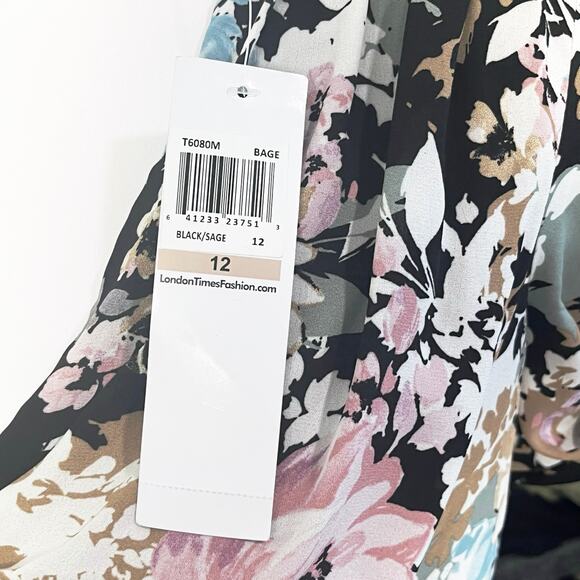 London Times 12 Floral Empire Waist Midi Dress Boho Cottagecore Garden Party - Picture 9 of 11